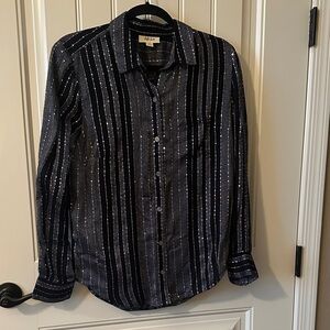 Navy blue blouse with sparkling silver threading